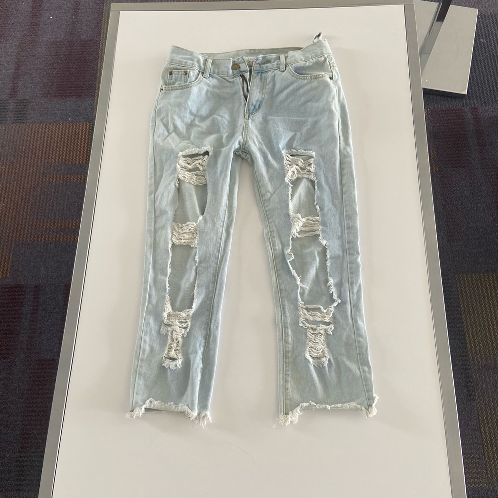 SHEIN light wash ripped jeans